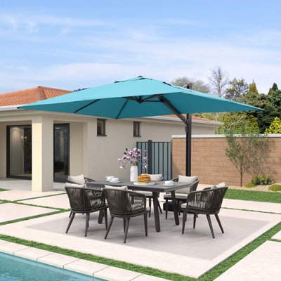 Parasol rectangulaire en porte-à-faux avec base à roulettes 108 po x 144 po Draysen, bleu turquoise