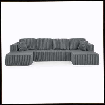 Canapé modulaire en U en forme de U, canapé modulaire compressé en velours côtelé de style minimaliste moderne, canapé-lit pour le salon, la chambre à coucher, canapé-lit compressé confortable - Design économe en espace - gris