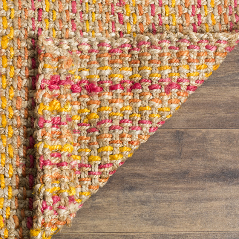 Neta Natural Fiber Hand Woven Jute Striped Rug, Rectangle 5' x 8'
