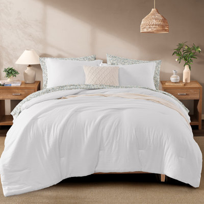 Monbix Queen Comforter Set - 7 Pieces White Prewashed Bed in a Bag Queen Bedding Sets with Comforters, All Seasons  Soft Comforter Bed Set with Sheets, Pillowcases & Shams