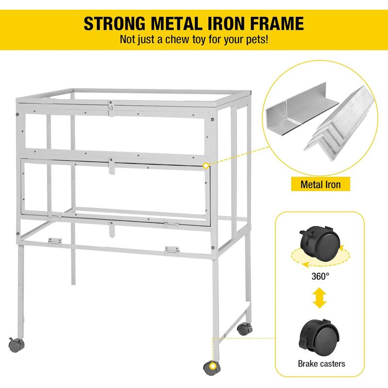 Light Gray Wooden Frame Hamster and Rat Cage with Wheels