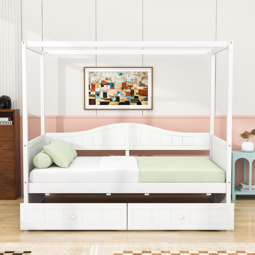 Tauya Twin Size Wood Canopy Daybed with 2 Drawers Red Barrel Studio® 