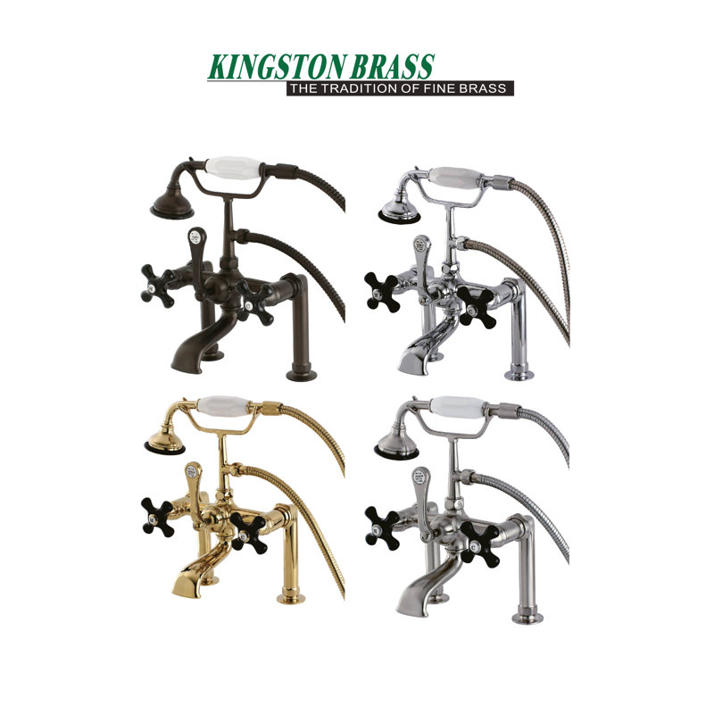 Kingston Brass Duchess Three-Handle 2-Hole Deck Mount Clawfoot Tub Faucet with Hand Shower, Polished Brass
