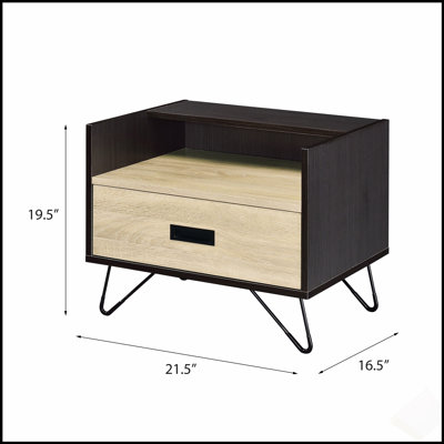 Table de chevet moderne en chêne et noir avec 1 tiroir, alliant style, rangement et stabilité pour n'importe quelle chambre à coucher