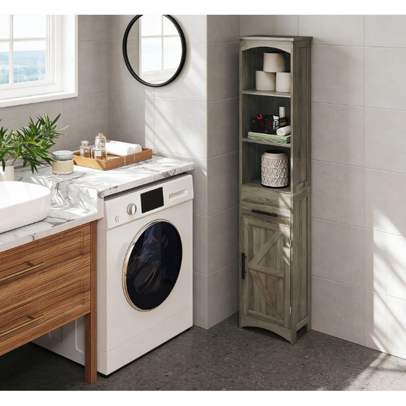 Tall Slim Dubuc Cabinet with Drawer, Brown