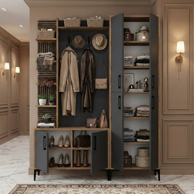 Arbre d'entrée modulaire et système de rangement avec accessoires en métal Rutherford