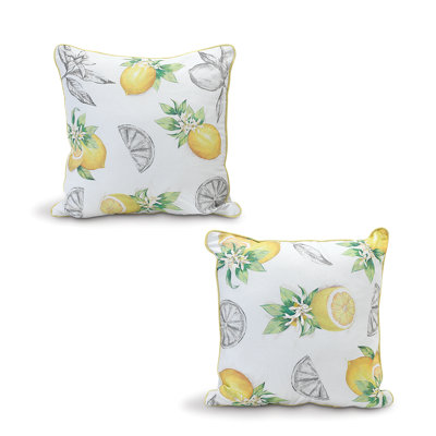 Set of 2 16-Inch Fabric Lemon Throw Pillows – Reversible Zesty Citrus Print for Bright Spring & Summer Decor