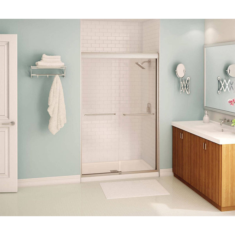 Porte de douche double coulissante semi-sans cadre 43 po x 71 po Kameleon, Transparent, Nickel brossé