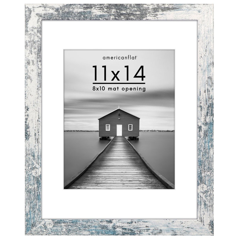 Cadre photo Americanflat - Cadre avec passe-partout - Moulure large - Verre résistant aux chocs, 11 po x 14 po, Blanc patiné