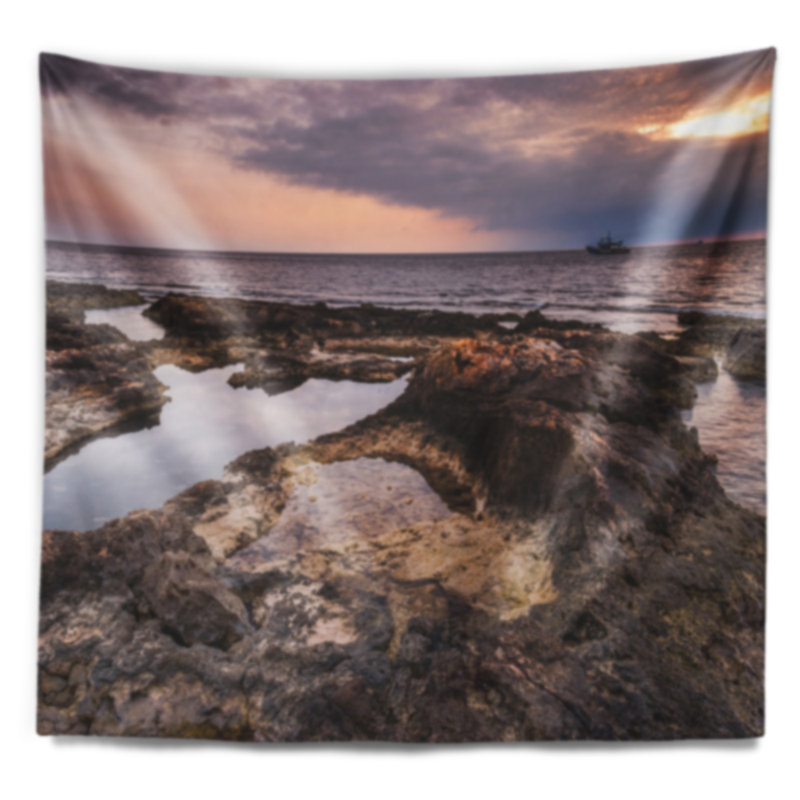 Tapisserie plage, côte rocheuse, Afrique, H 50 po x l 60 po