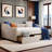 Upholstered Tufted Daybed With Two Drawers And Copper Nail Design-1474181209