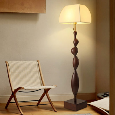 Nut-brown Solid Wood+Fabric Free form Floor Lamps