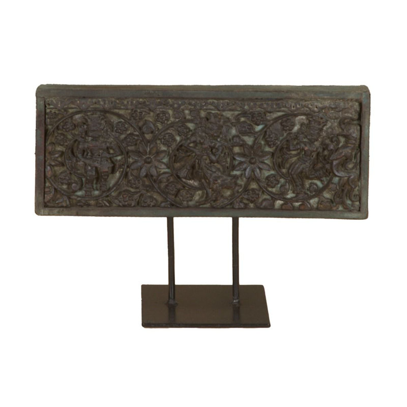 Korianne 15" Carved Wood Panel on Iron Stand