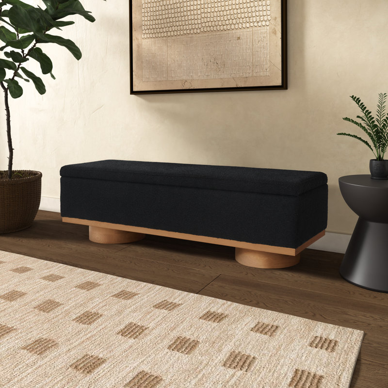 Banc de rangement rabattable, Bouclé noir, Naturel