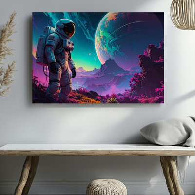 Canvas Astronaut In Alien Landscape Canvasfuturistic Space Exploration Art Wall Art Ready To Hang Gallery Wrapped Home Decor Modern Design