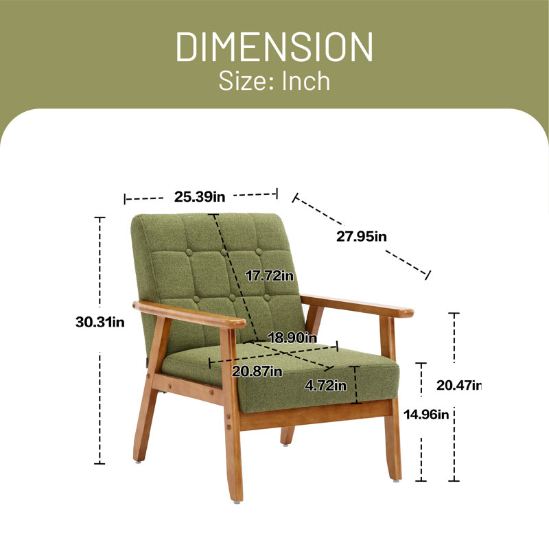 Fauteuil Dilnoza de 25,39 po de largeur, Lin vert