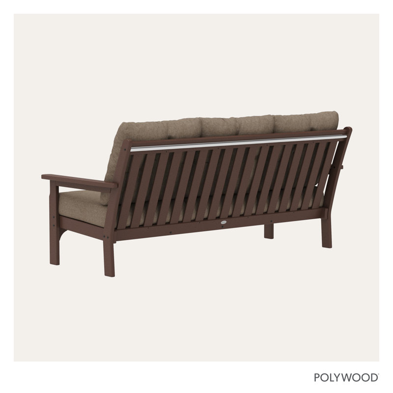 Lakeside Vineyard 74" Wide Outdoor Patio Sofa with Revolution Cushions, Mahogany Frame/Spiced Burlap Cushion