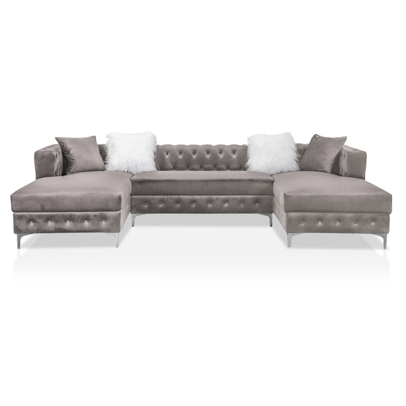 Ciabattoni Upholstered U-Shaped Sectional Symmetrical, Gray Polyester