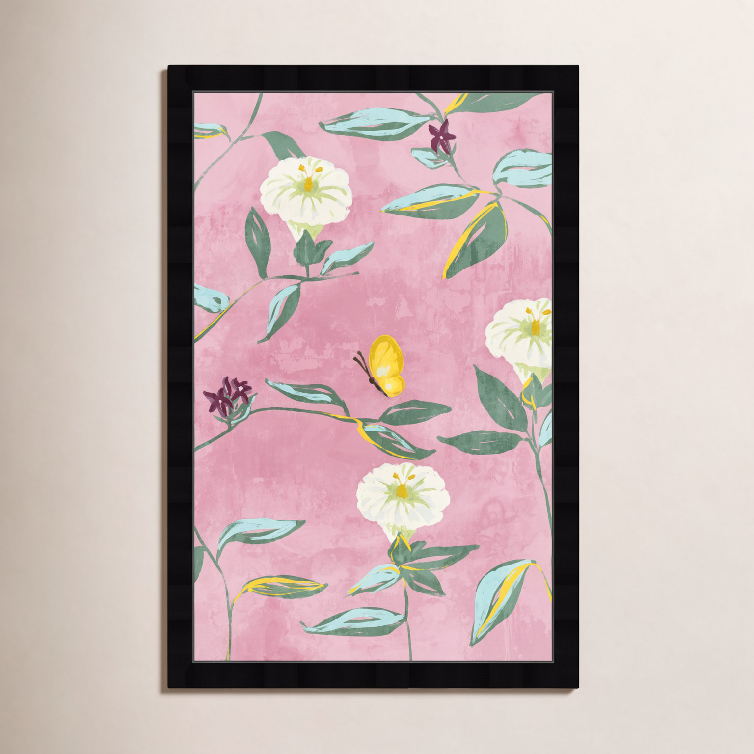 Floral Spring Tapestry Pattern by Birch Lane™ - Picture Frame Print, Black, 26" H x 18" W