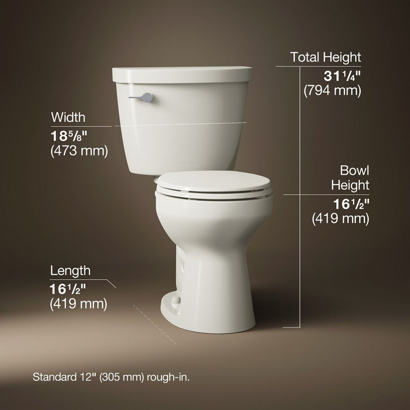 Cimarron 1.6 GPF Round Two-Piece Toilet (Seat Not Included), Biscuit, Left-Hand