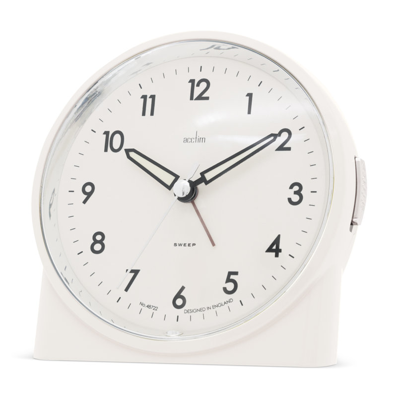 Acctim Arlo Non-Ticking Sweep Luminous Tipped Hands Analogue Backlight Alarm Clock, Buttermilk