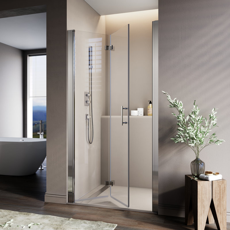 Porte de douche pliante sans cadre 35,5 - 37 po x H 72 po avec verre trempé transparent