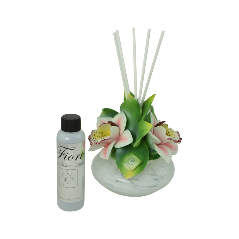 Diffuseur d'huile de porcelaine 8 "avec orchidées roses Capodimonte