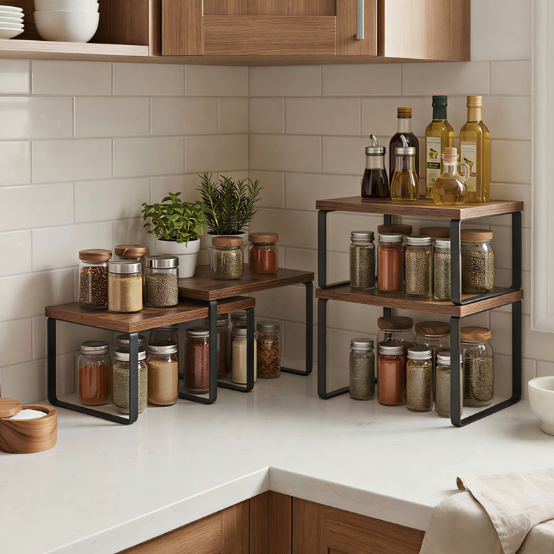 Cabinet Organizer Shelf, Ink Black/Rustic Brown, 11.7" W