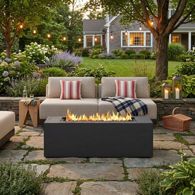 Foyer d'extérieur au propane rectangulaire 40000 BTU, chauffe-terrasse 41,9 po avec brûleur en acier inoxydable et pierres de lave gratuites, couvercle imperméable, adapté pour la cour, la pelouse, les patios, les terrasses et la piscine