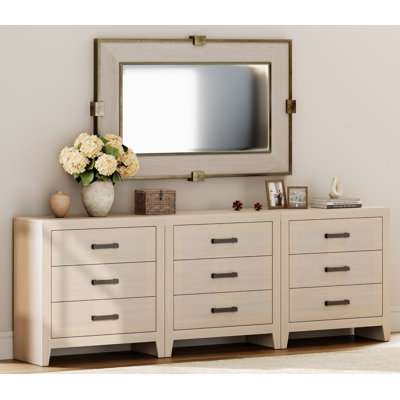 Farmhouse 3 Drawer Dresser Set Of 3, Large 9 Drawer Dresser For Bedroom, Wooden Chest Of Drawers Closet Storage Organizer For Bedroom, Hallway, Living Room, Living Room, Hallway, Beige