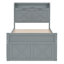 Lit simple en bois avec tête de lit de rangement avec prises, lit extensible avec lit gigogne simple avec trois tiroirs de rangement, gris-575824531