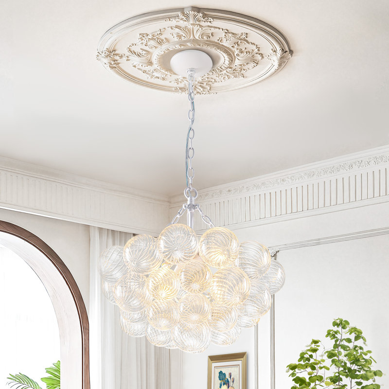4-light Modern Glass Bubble Chandelier, 24"d, White