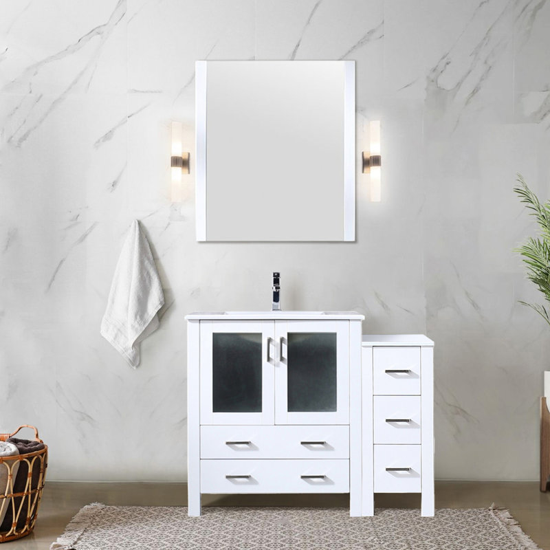Meuble-lavabo blanc 42 po - L'armoire latérale en bois massif comprend un mécanisme en céramique à fermeture en douceur et pour endommager le meuble-lavabo, avec une utilisation à long terme