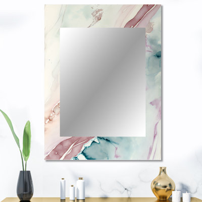 Sudden Solitude in Elevated Blush V - miroir mural unique à encre liquide, miroir bleu, reproduction d'art en métal