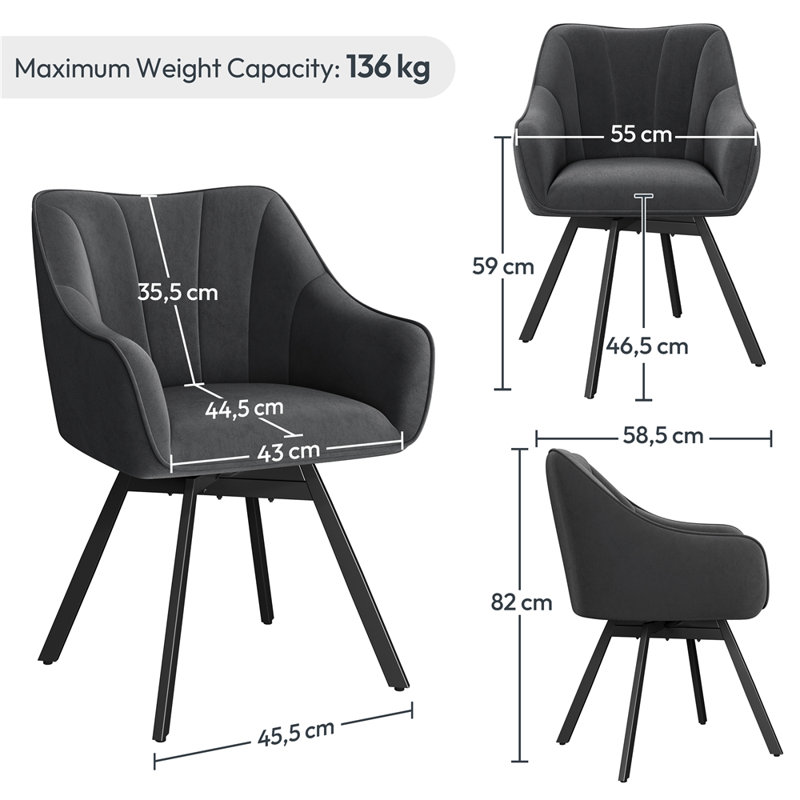 46.5cm H Polyester Upholstered Armchair, Dark Grey
