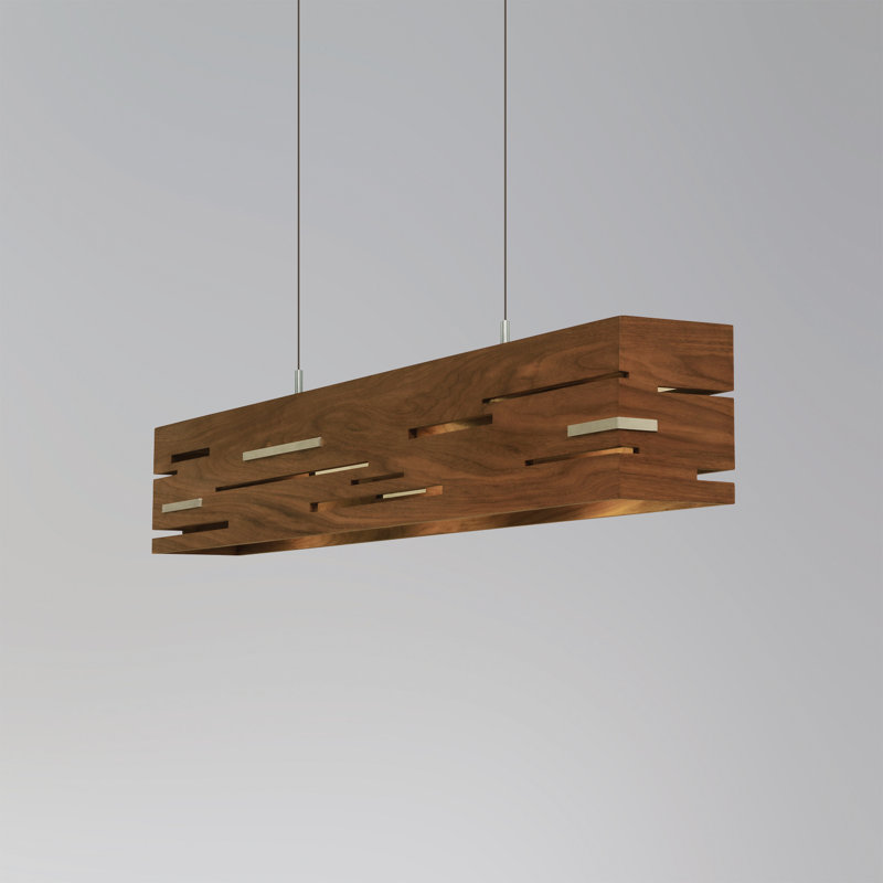 Aeris Linear LED Pendant - 3500K, Brushed Aluminum, Oiled Walnut, 8" H x 54" W x 6" D