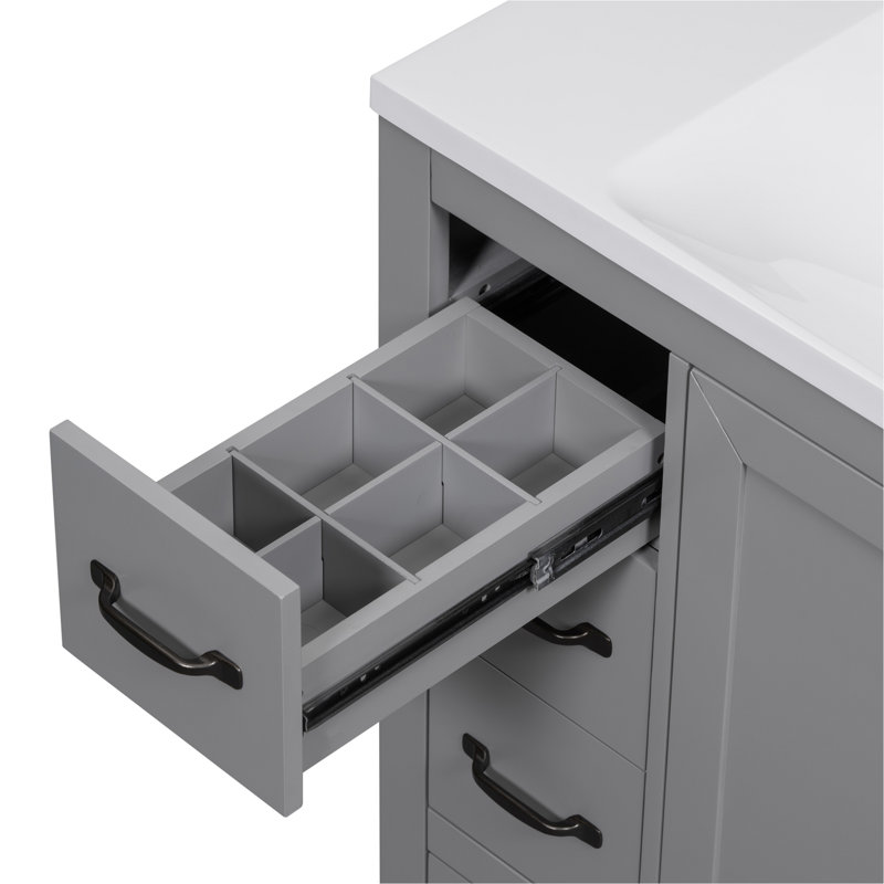 Meuble-lavabo 36 po sans lavabo, base d'armoire seulement, six tiroirs, diviseur de tiroir multifonctionnel, tablette réglable