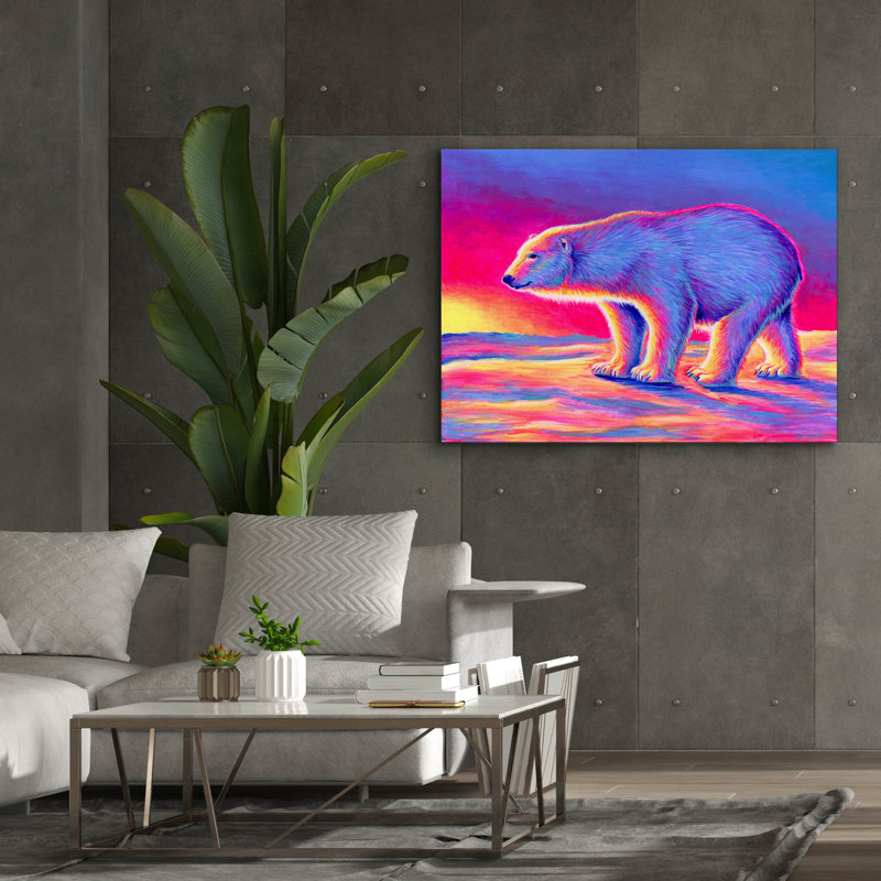 «Epic Graffiti», coucher de soleil, ours polaire par Rebecca Wang, toile d'art 24 po x 20 po, H 40 po x l 54 po x P 1,5 po