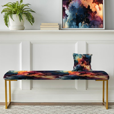 Abstract Upholstered Gold Bench