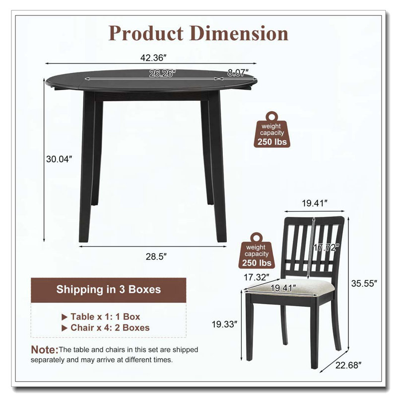 Ensemble de table ronde, 5, Noir