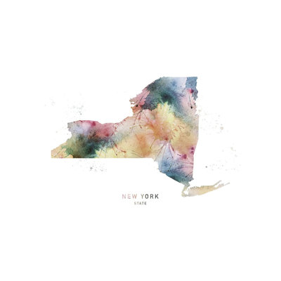 New York State Map 1 Piece Wrapped Canvas Painting