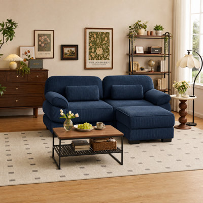 Canapé modulaire en L en forme de L, canapé 2 places avec repose-pieds, coussins de siège épais et confortables, tissu en velours côtelé respirant, pour le salon