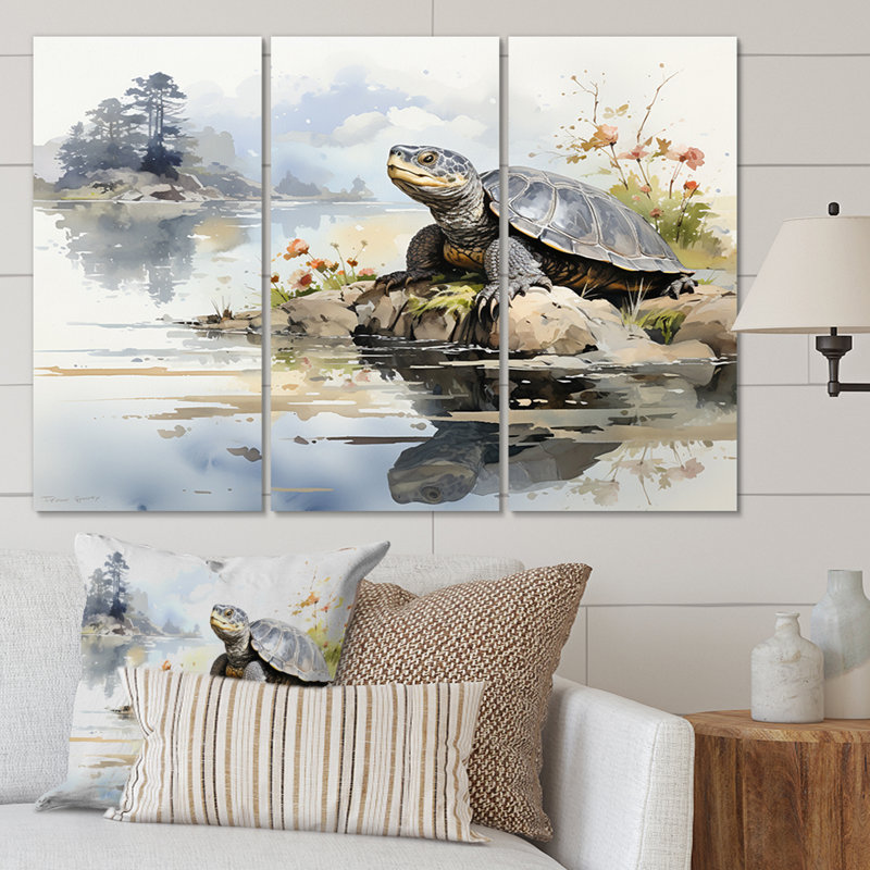 Asian Art Turtle Sumi I - 3 pièces sur toile tendue, H 32 po x l 48 po x P 1 po