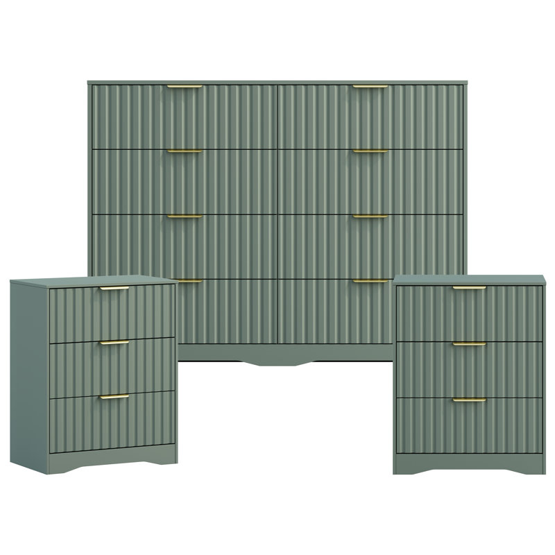 Commode et table de chevet 3 pièces, Vert