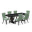 L'ensemble de salle à manger 7 pièces contient une table de cuisine rectangulaire et 6 chaises modernes en tissu de polyester vert saule, noir sablé-244234232-240175370