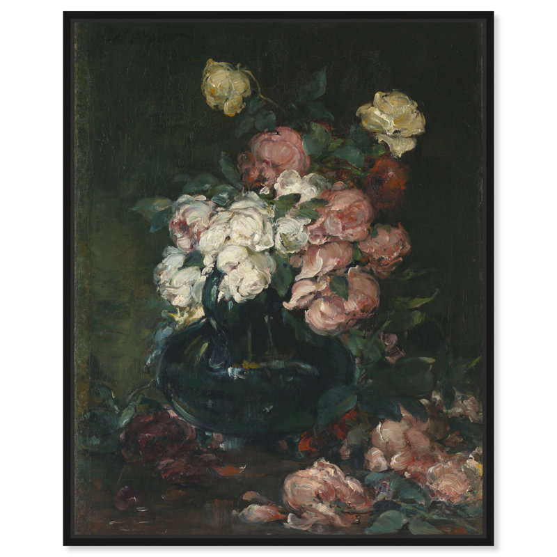 Roses, art mural Roses par Walter Shirlaw, Cadre noir, H 21 po x l 17 po