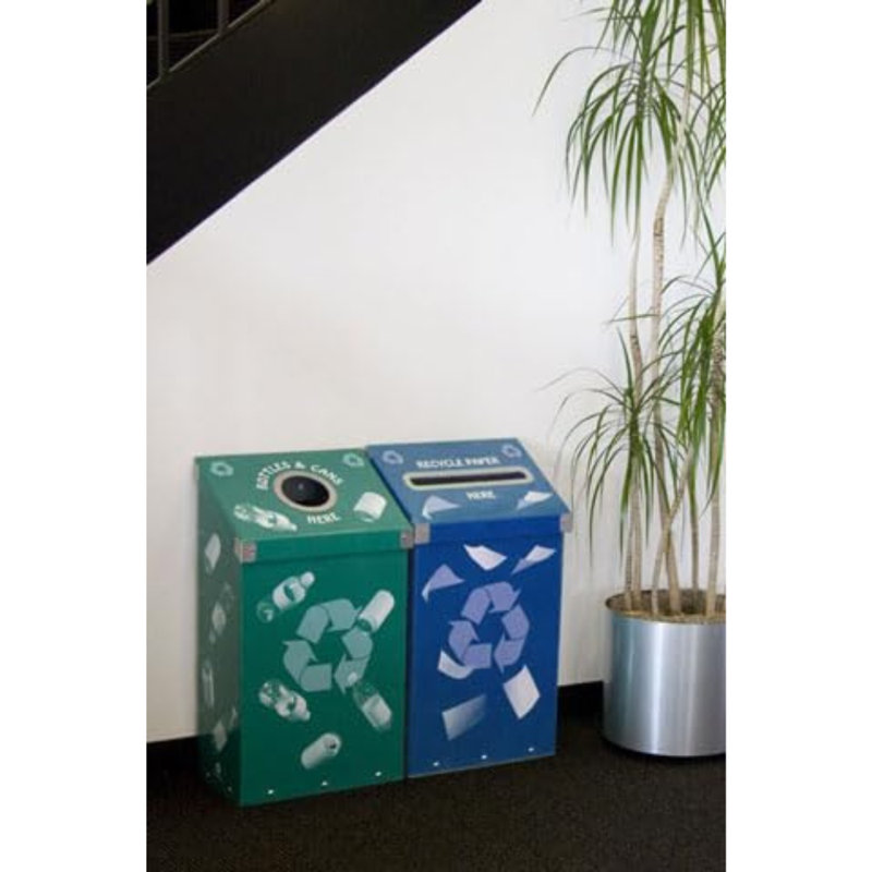Poubelles de recyclage et poubelles Wedgcycle | Capacité d'économie d'espace de 16 gallons pour les espaces commerciaux | Poubelles à événement temporaire ou permanent | Papier - bleu