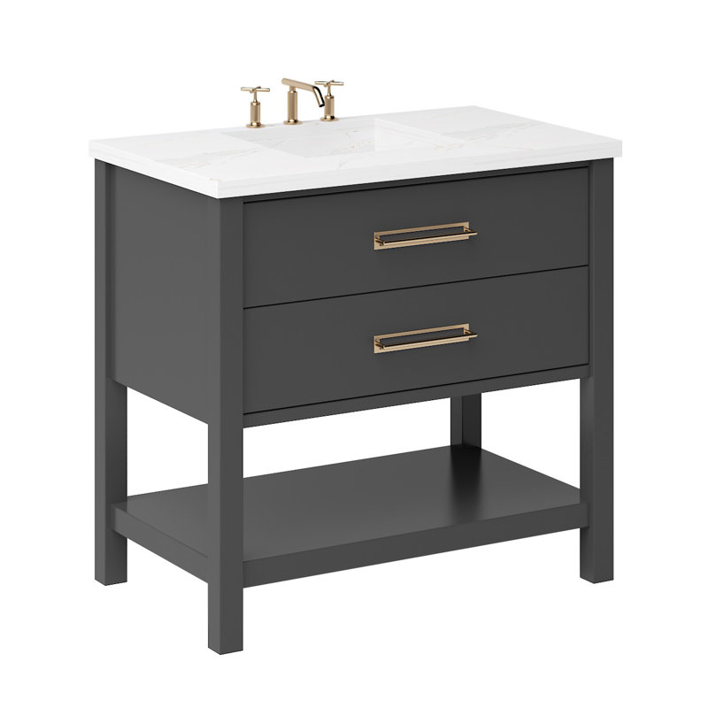Kiawah Two-Drawer Single Bath Vanity, Off Black, Satin Gold, 48"