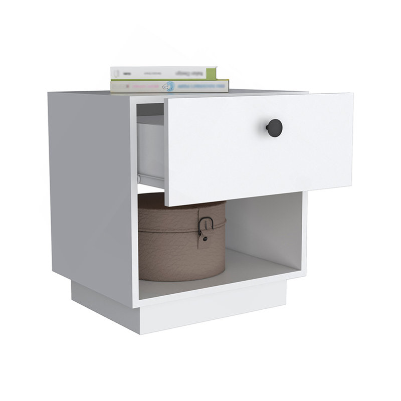 Table de chevet Viliigili, un tiroir, finition blanche, Blanc
