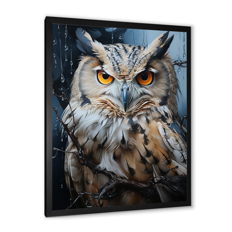 «Grey Owl Nights Watch I», art mural hibou, H 20 po x l 12 po x P 1 po, Cadre simple noir